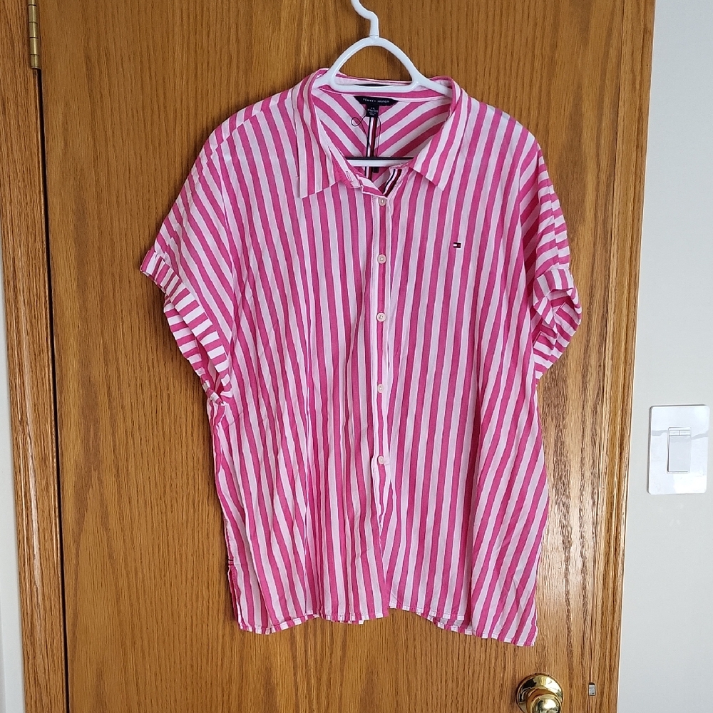 Tommy Hilfiger Pink and White Striped Shirt